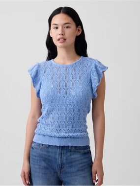 GAP Crochet Light Flutter Sleeve Top in Blue Opal